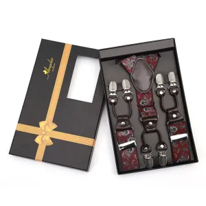 Men's Dual Clip Y Back  Strap Burgundy High Quality Premium Suspenders