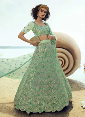 Mint Green Sequins Embroidered Stylish Lehenga Choli