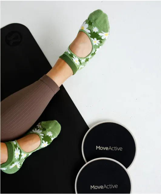 MoveActive Slide On Non Slip Grip Sock - Daisy Floral