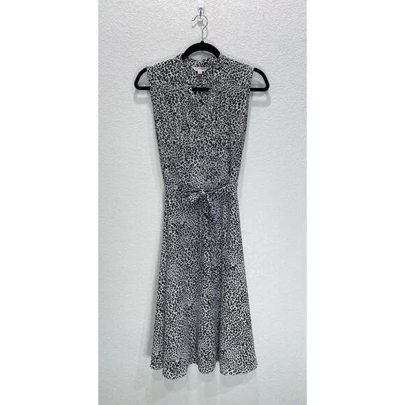 NANETTE LEPORE Black/White Sleeveless Leopard Print Knee Length Shirt Dress Sz 8