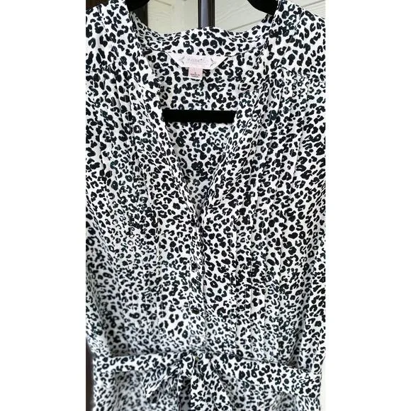 NANETTE LEPORE Black/White Sleeveless Leopard Print Knee Length Shirt Dress Sz 8