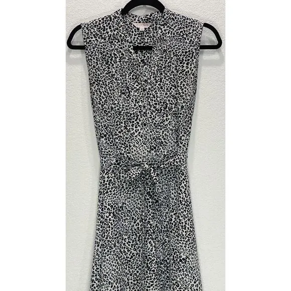 NANETTE LEPORE Black/White Sleeveless Leopard Print Knee Length Shirt Dress Sz 8