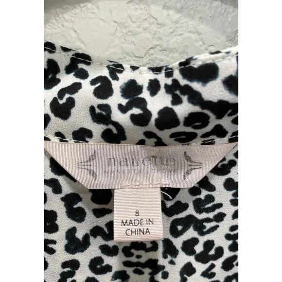 NANETTE LEPORE Black/White Sleeveless Leopard Print Knee Length Shirt Dress Sz 8