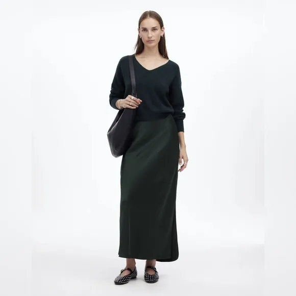 NWT Madewell Satin Maxi Slip Skirt in Luxury Forest size 00 XS