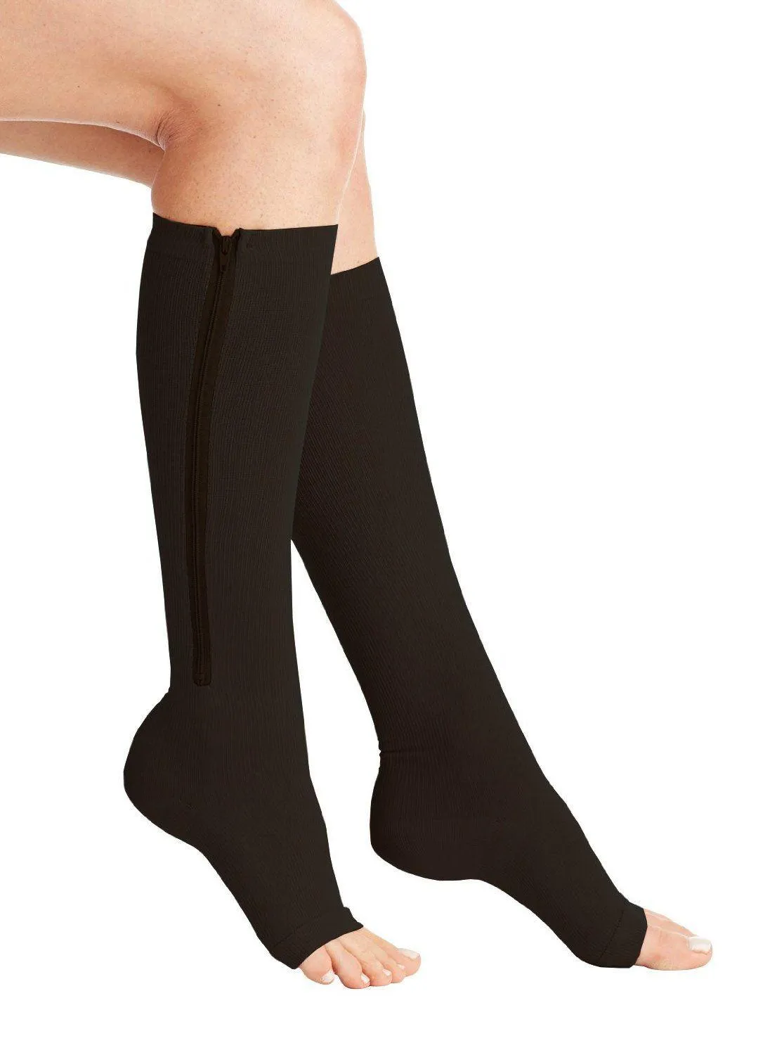 Open Toe/Zip Up Compression Socks - Nude or Black