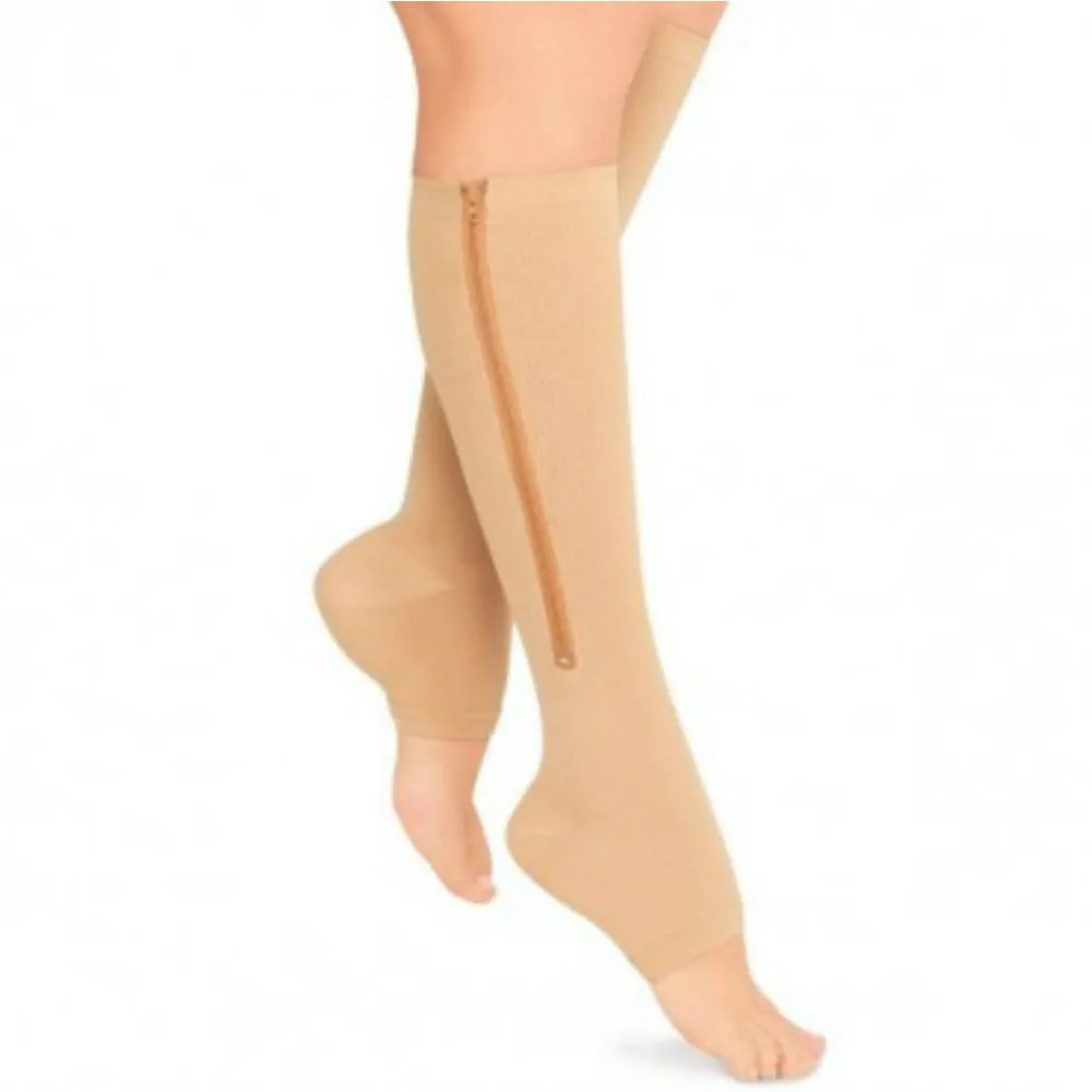 Open Toe/Zip Up Compression Socks - Nude or Black