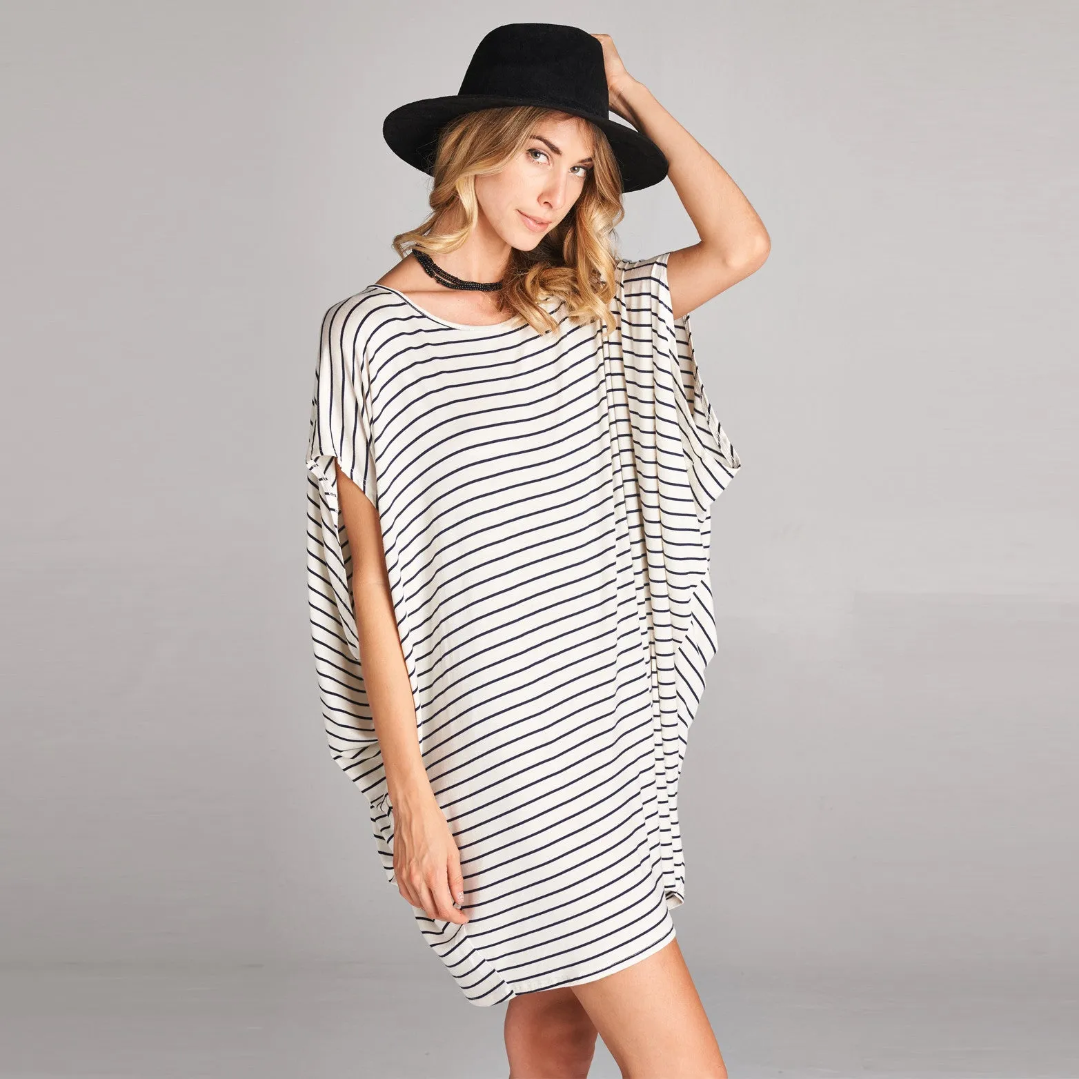 Oversize Stripe Cap Sleeve Dress