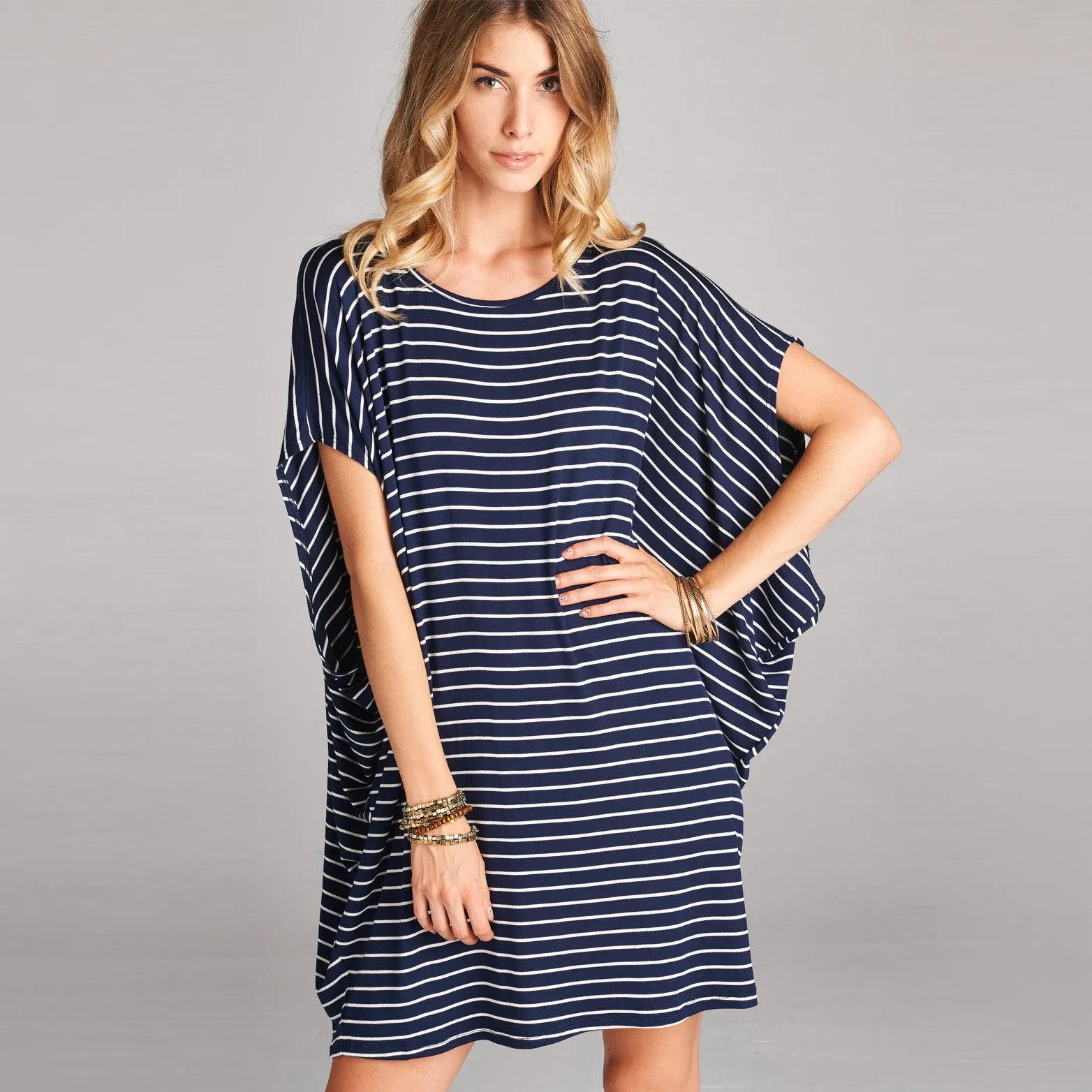 Oversize Stripe Cap Sleeve Dress
