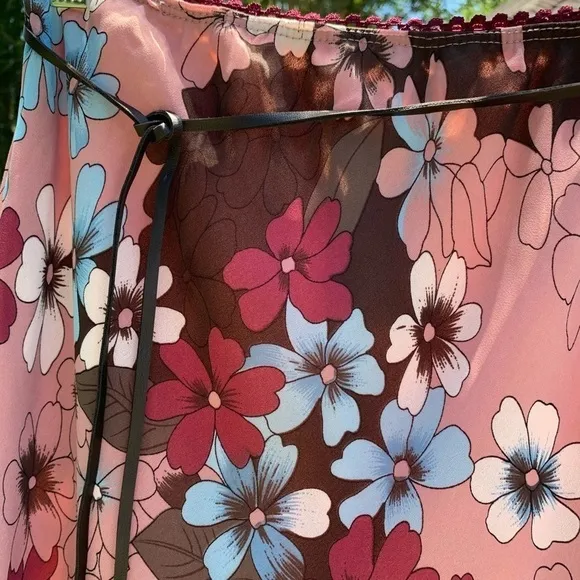 PANTOLOGY  Belted Floral print skirt rose burgundy brown blue fall spring summer