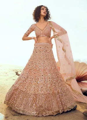 Peach Sequins Embroidered Stylish Lehenga Choli