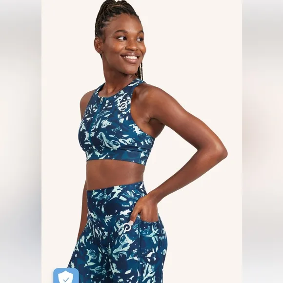 Peloton Cadent High Neck Floral Camo Zip Bra