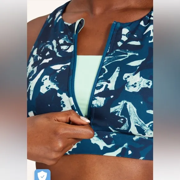 Peloton Cadent High Neck Floral Camo Zip Bra