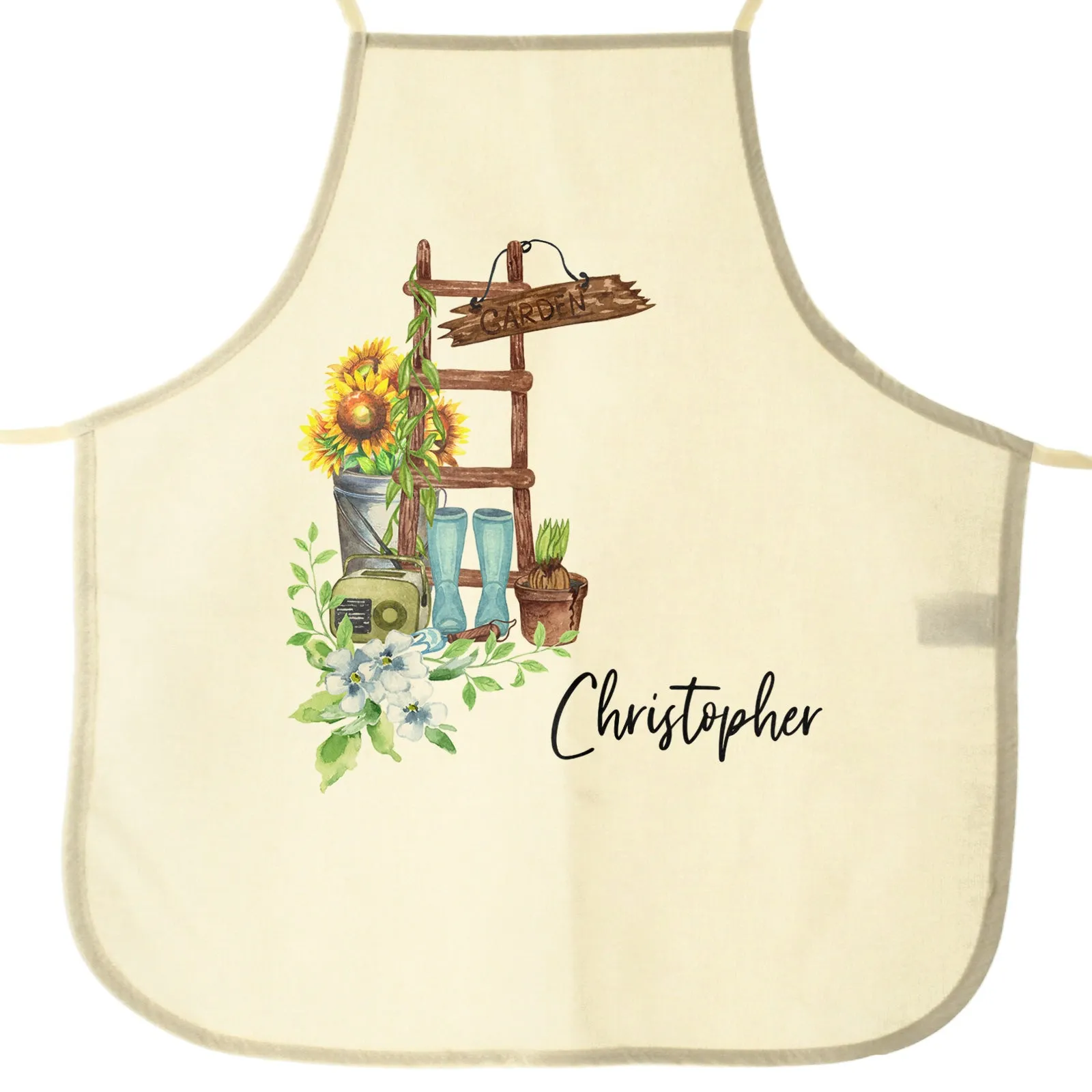 Personalised Apron with Stylish Text and Sunflower Ladder Print