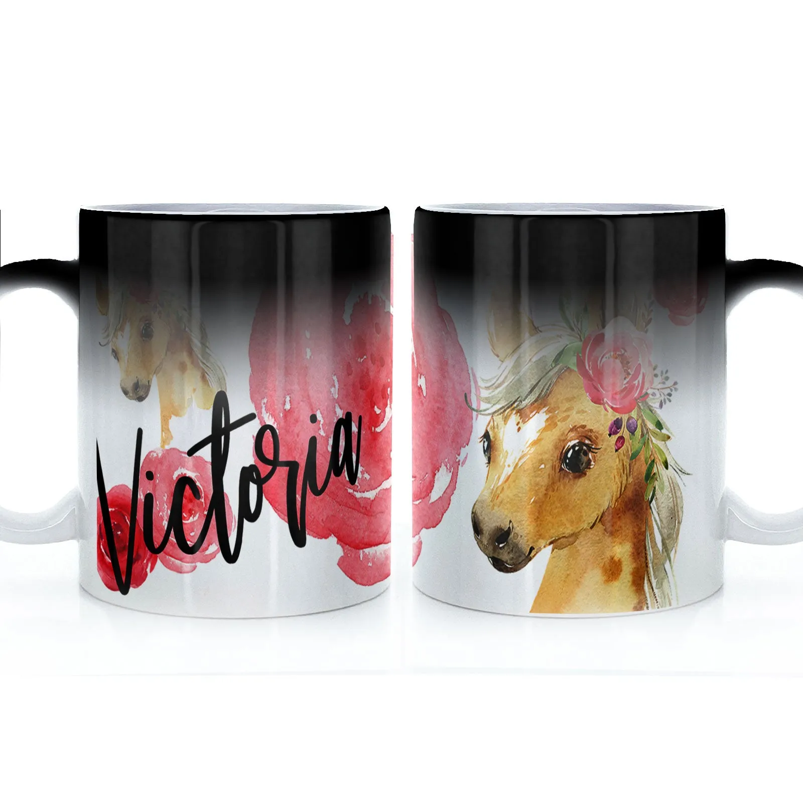 Personalised Mug with Stylish Text and Rose Horse