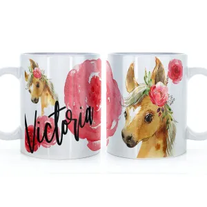 Personalised Mug with Stylish Text and Rose Horse