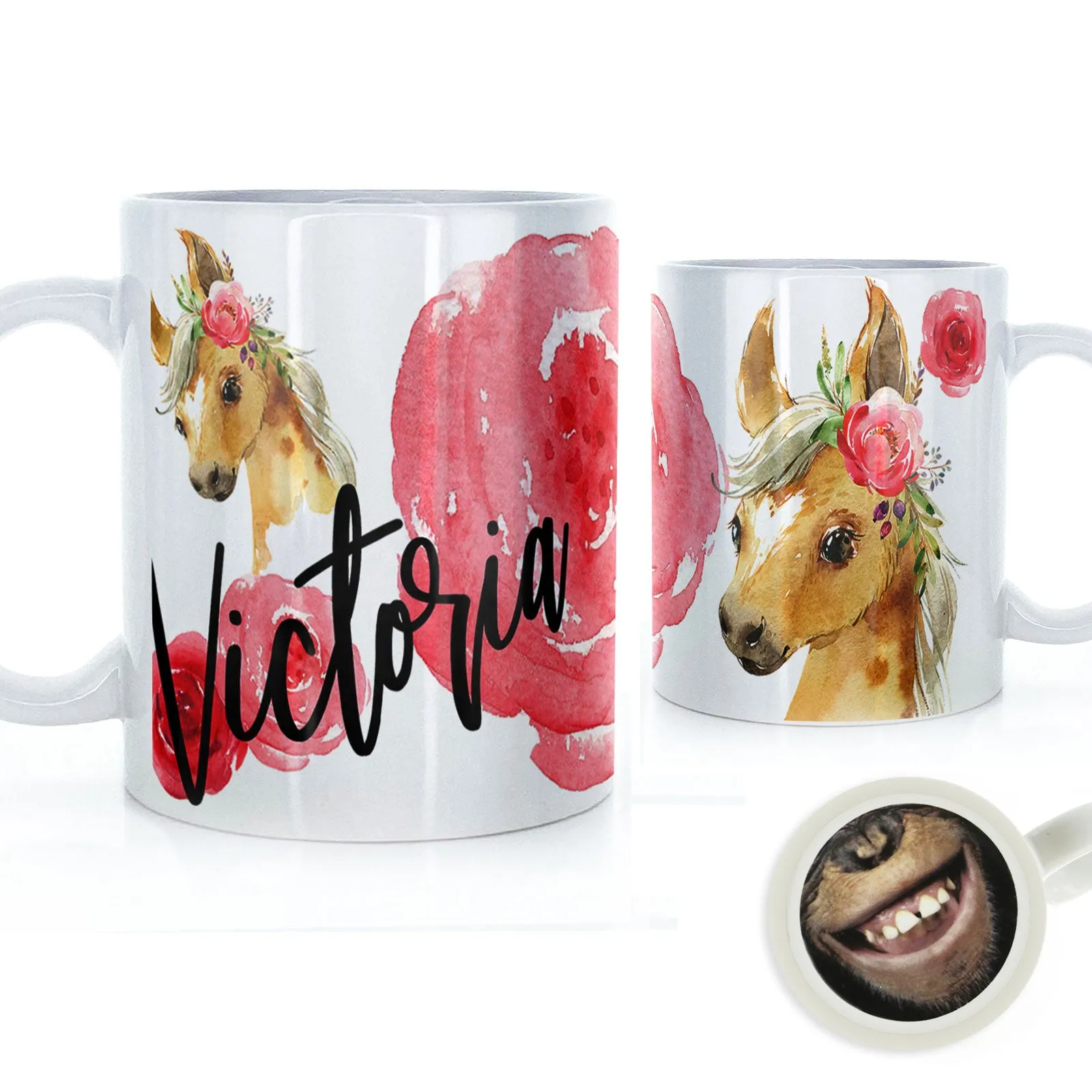 Personalised Mug with Stylish Text and Rose Horse