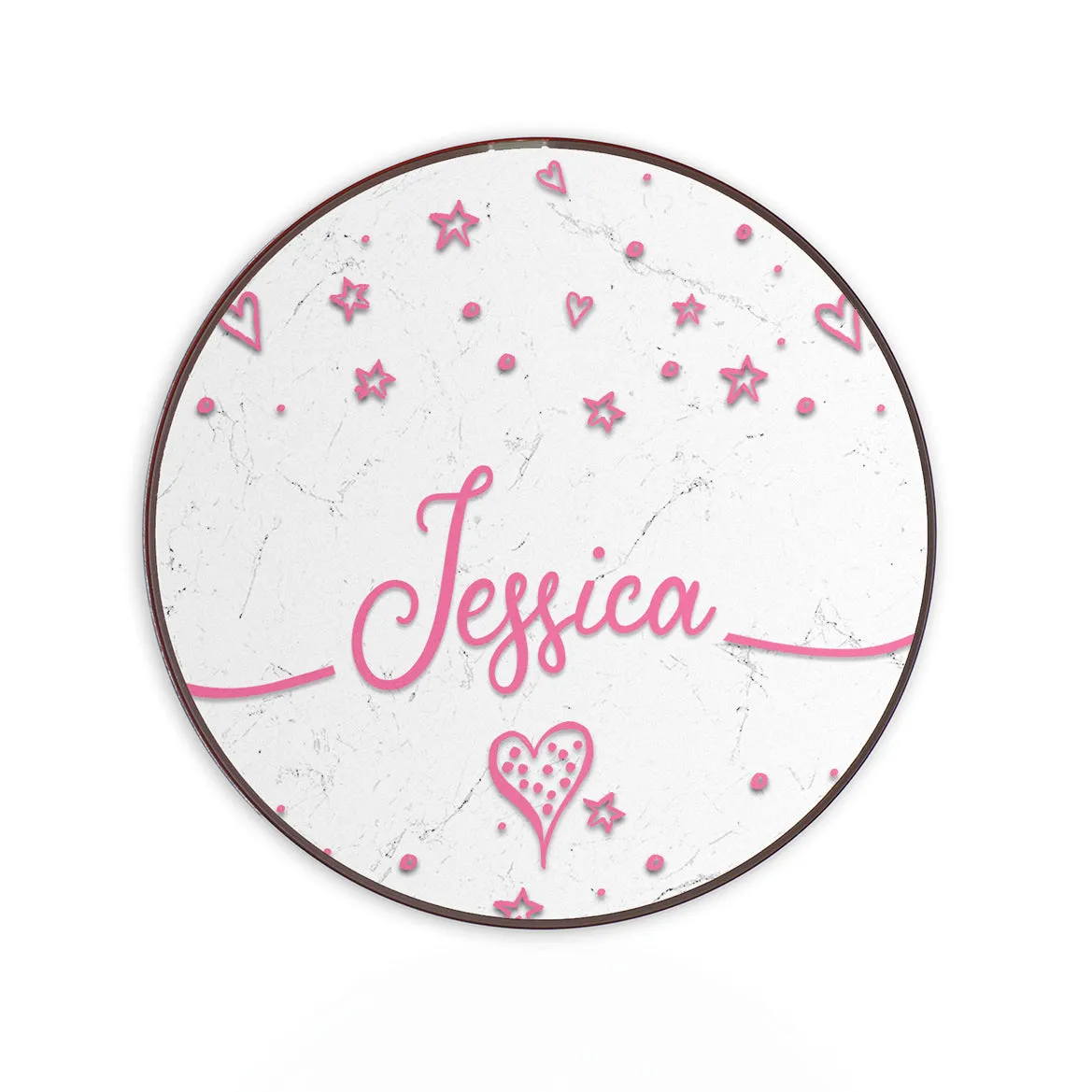 Personalised Wireless Charger with Pink Stylish text, Stars and Hearts on White Marble