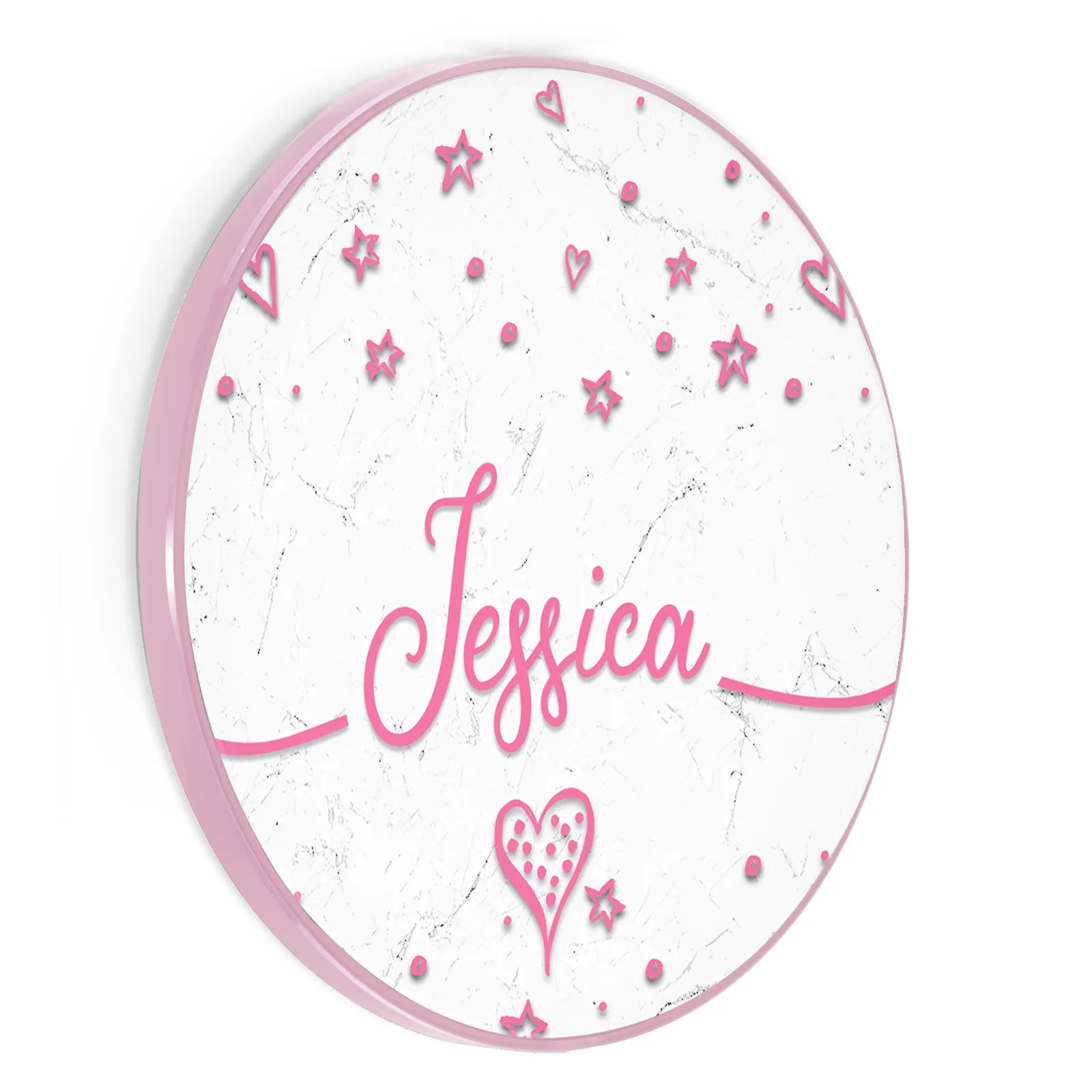 Personalised Wireless Charger with Pink Stylish text, Stars and Hearts on White Marble