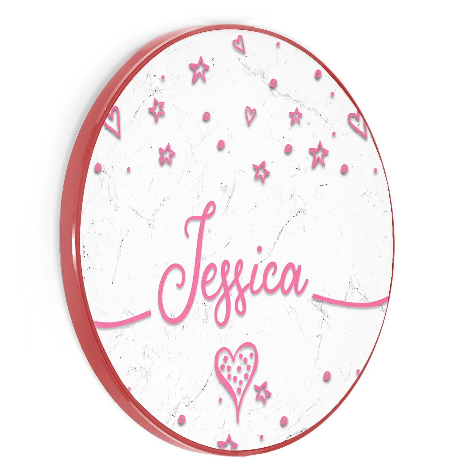 Personalised Wireless Charger with Pink Stylish text, Stars and Hearts on White Marble