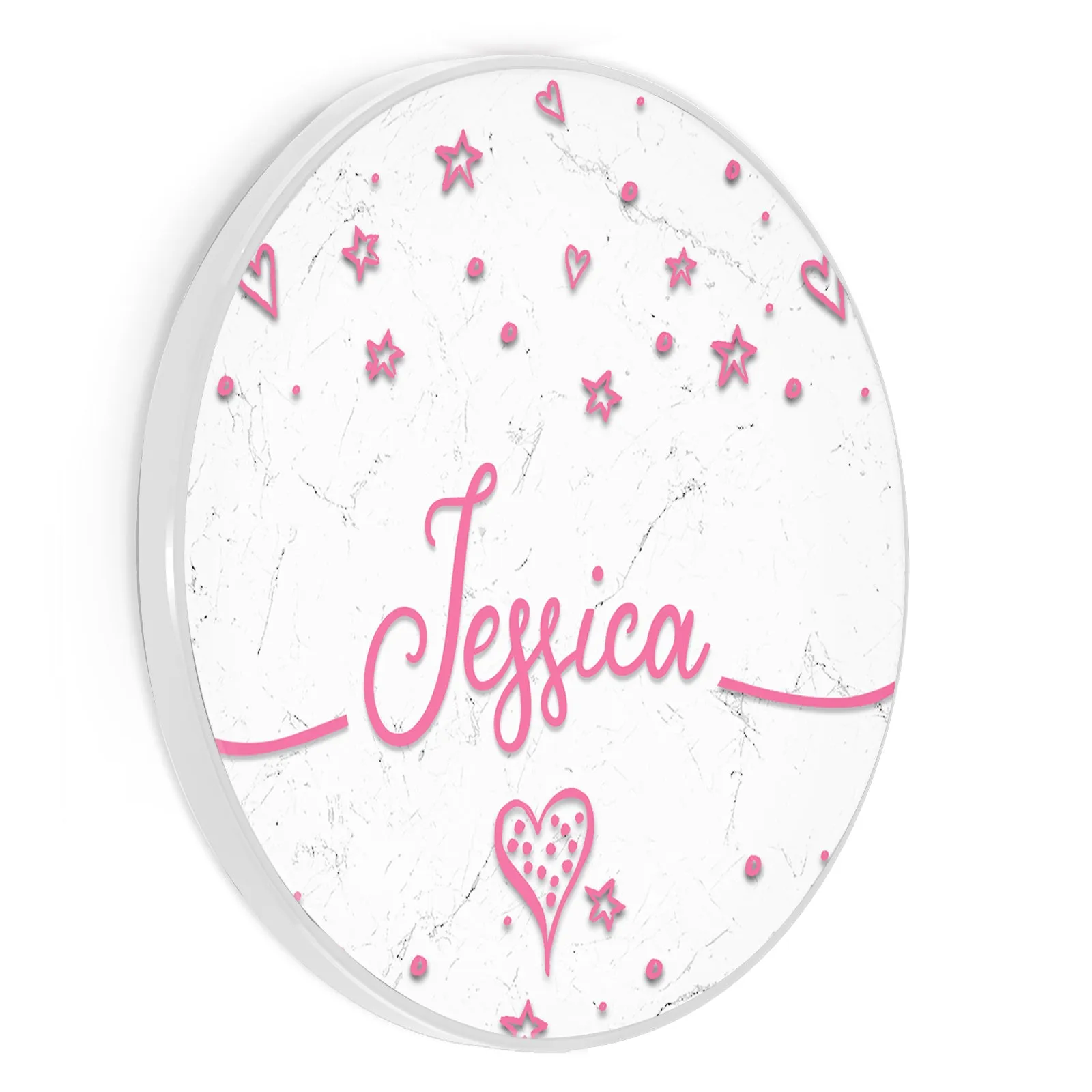 Personalised Wireless Charger with Pink Stylish text, Stars and Hearts on White Marble