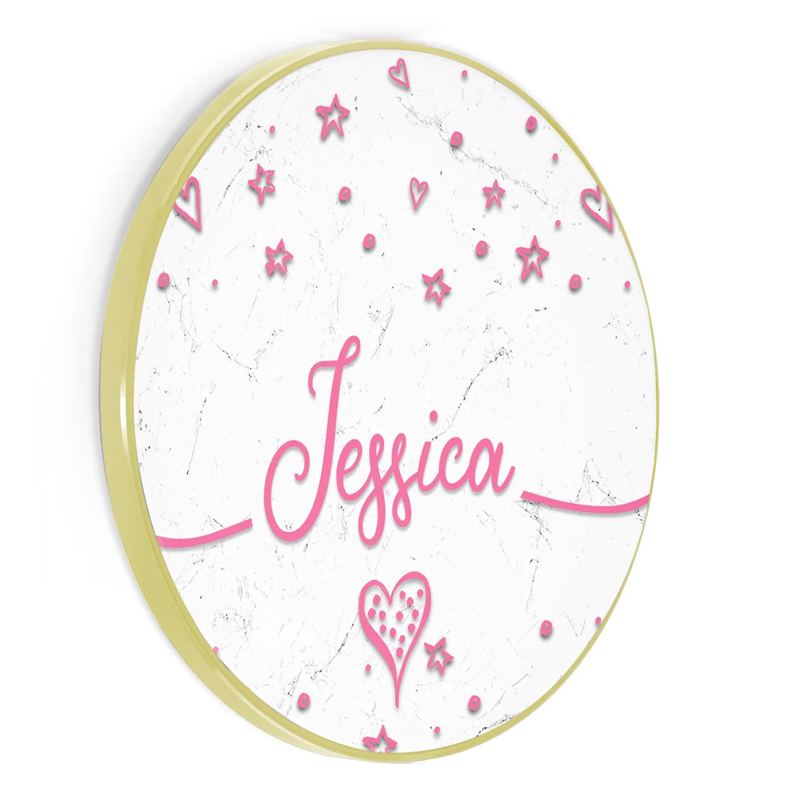 Personalised Wireless Charger with Pink Stylish text, Stars and Hearts on White Marble