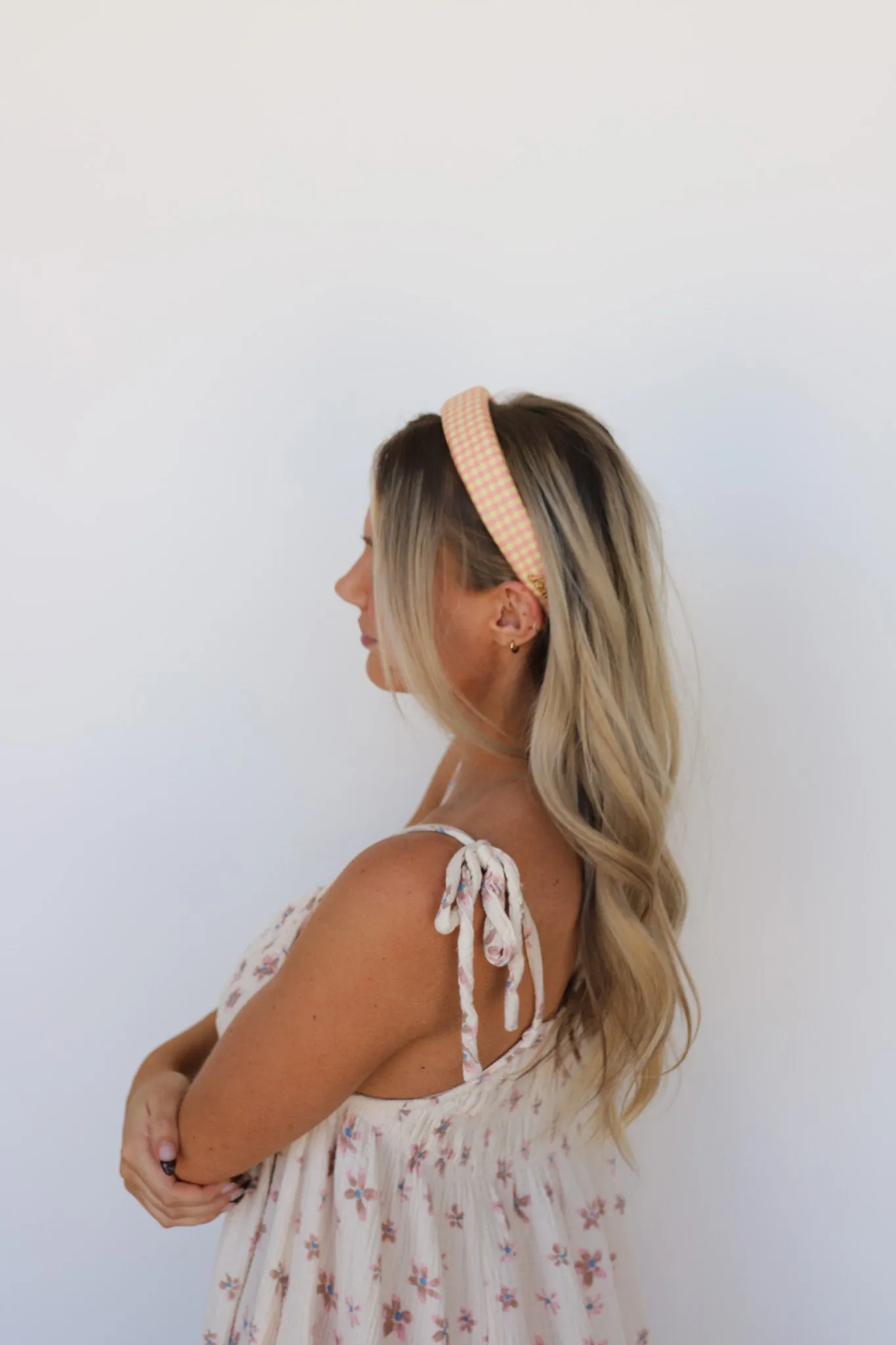 PINK PLAID PADDED HEADBAND