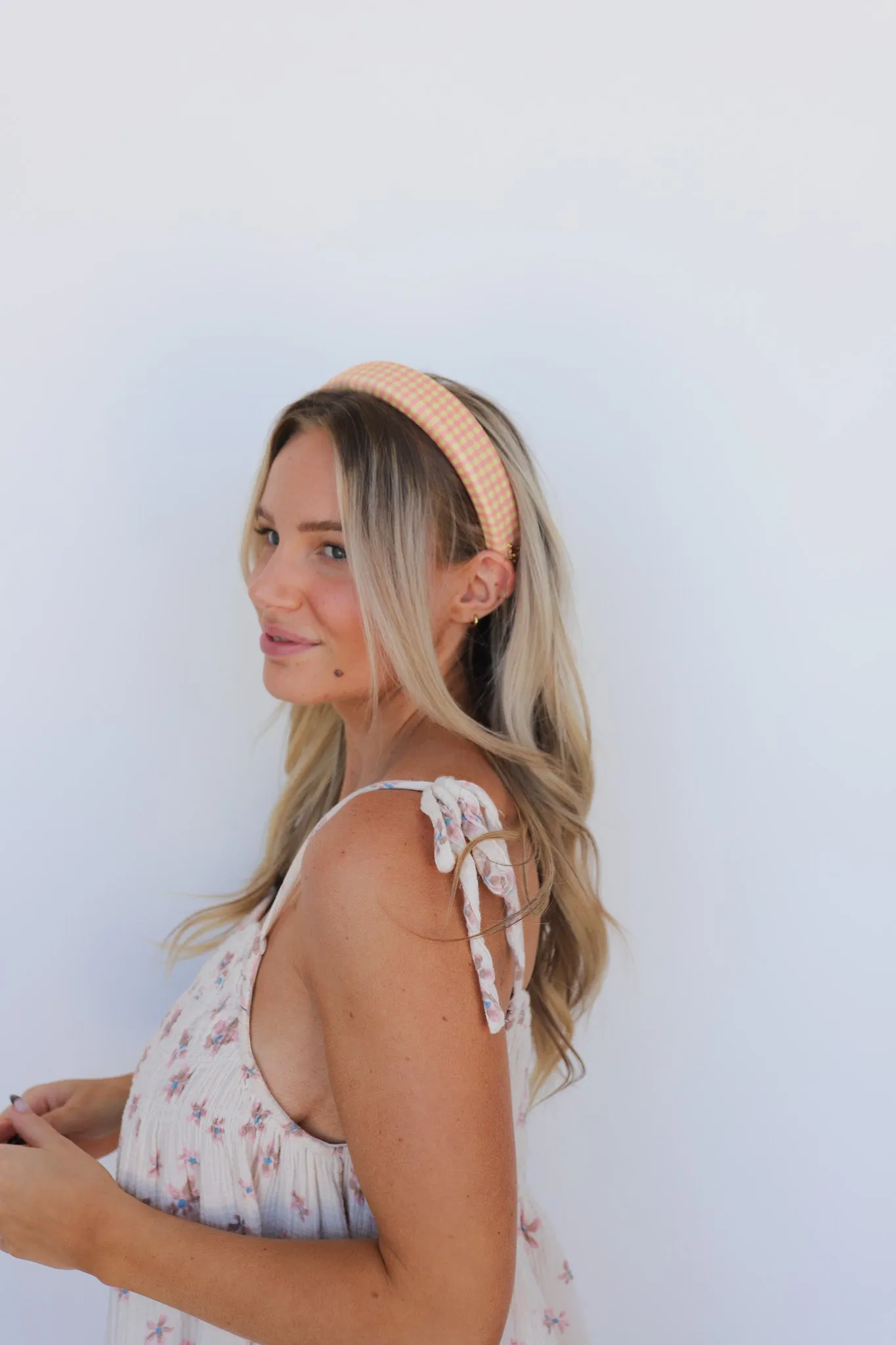 PINK PLAID PADDED HEADBAND