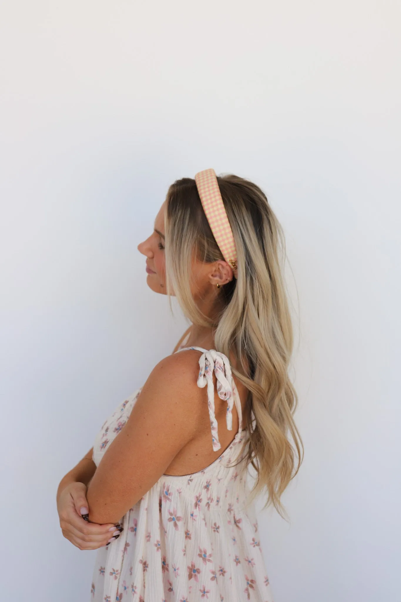 PINK PLAID PADDED HEADBAND