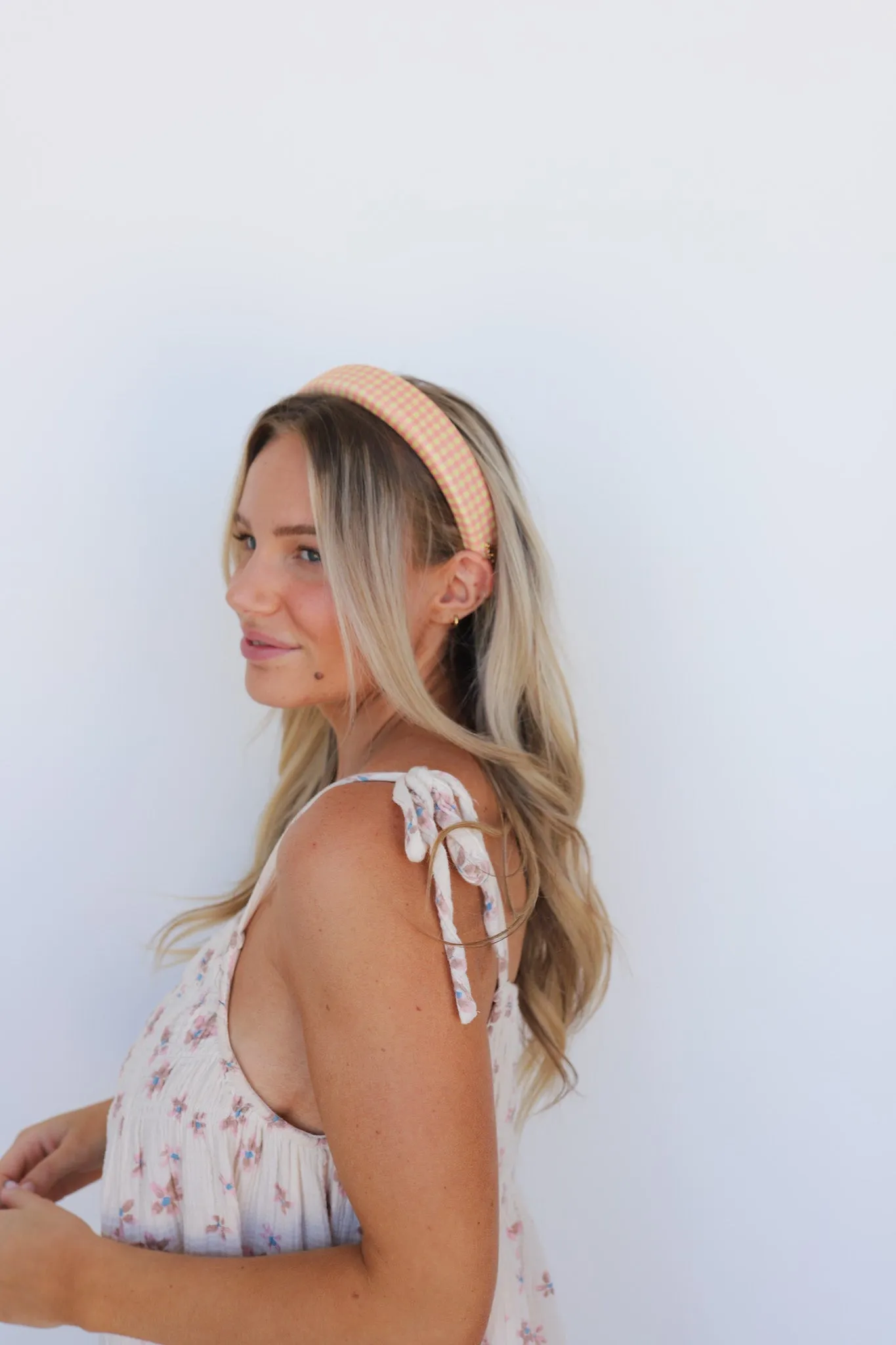 PINK PLAID PADDED HEADBAND