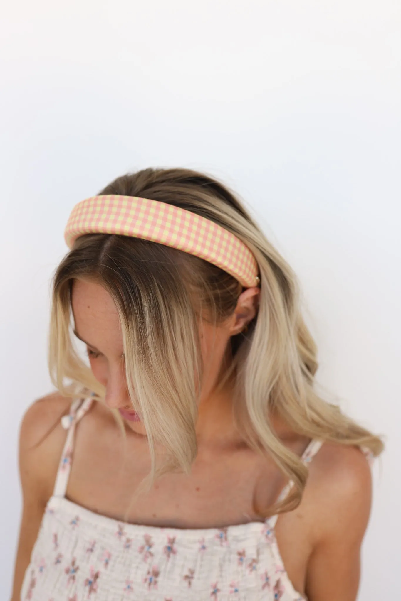 PINK PLAID PADDED HEADBAND