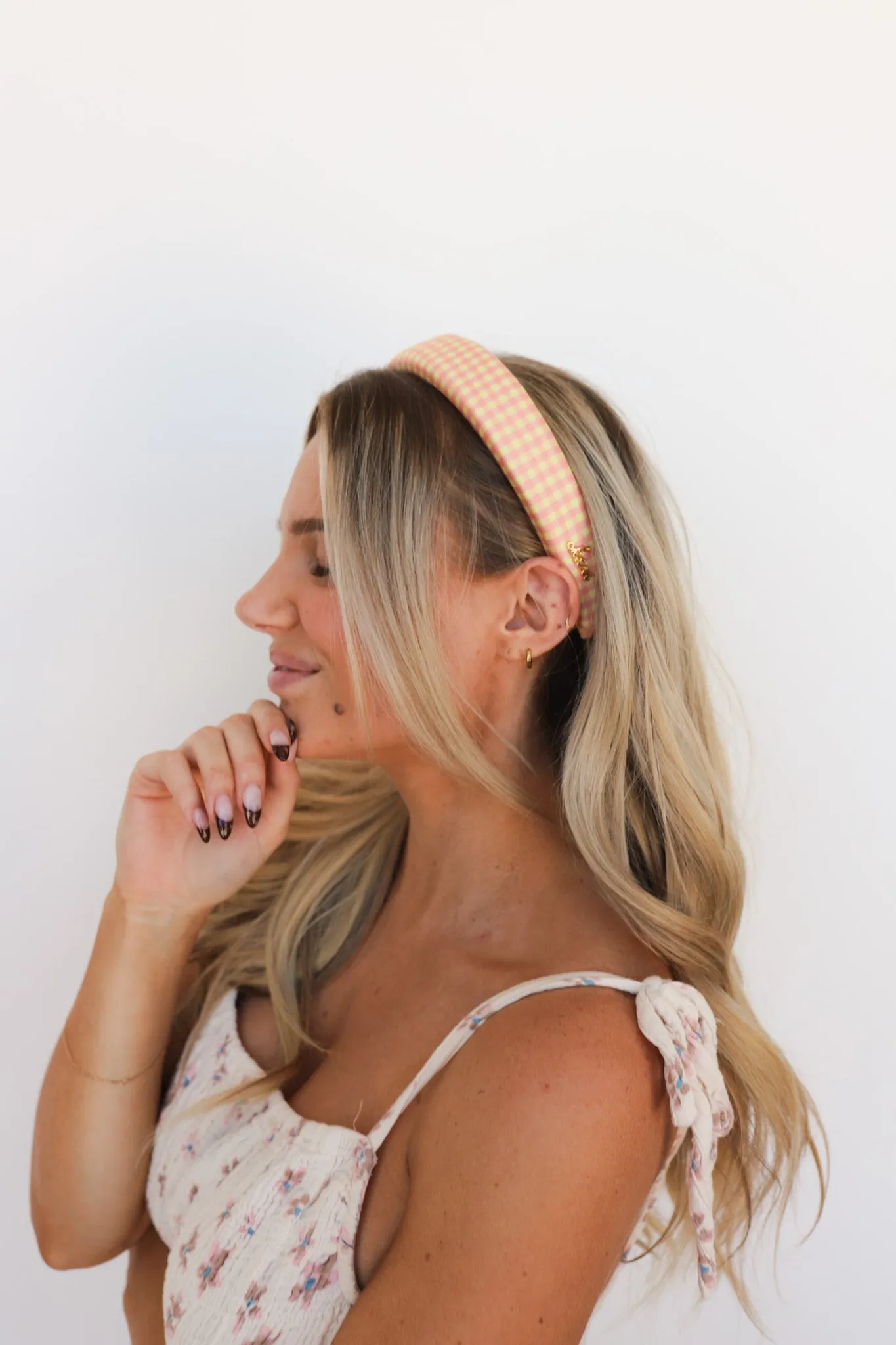 PINK PLAID PADDED HEADBAND