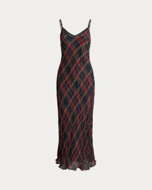 Plaid Crinkled Slip Dress