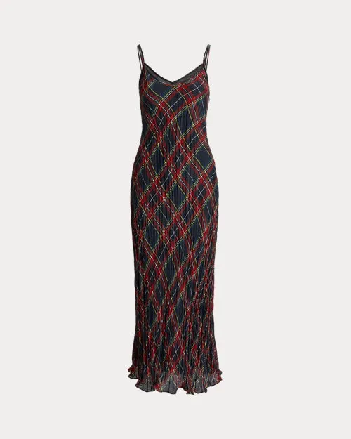Plaid Crinkled Slip Dress
