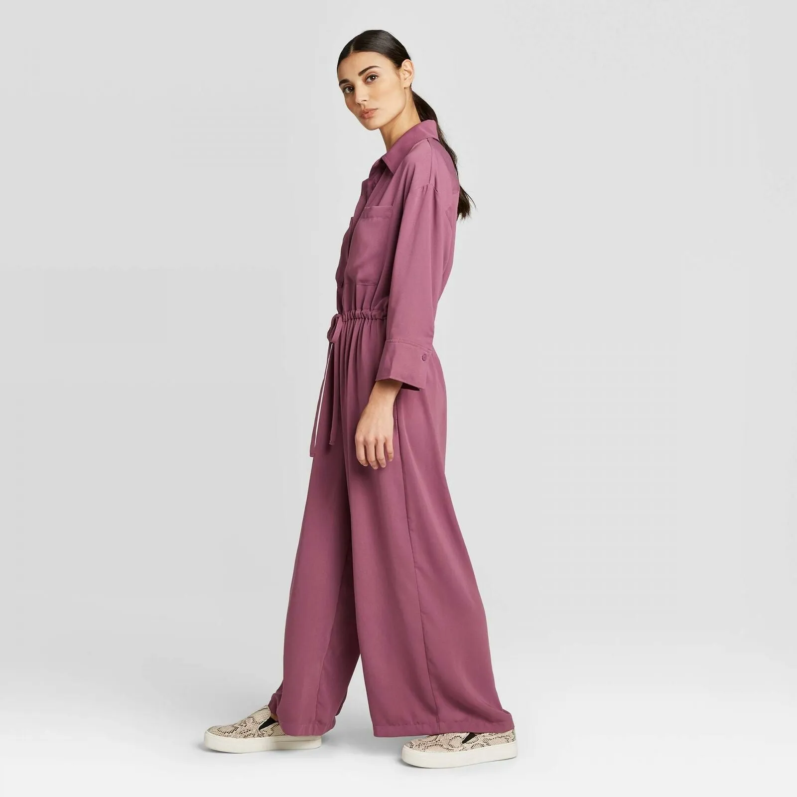 Prologue Women's Long Sleeve Collared Wide Leg Jumpsuit