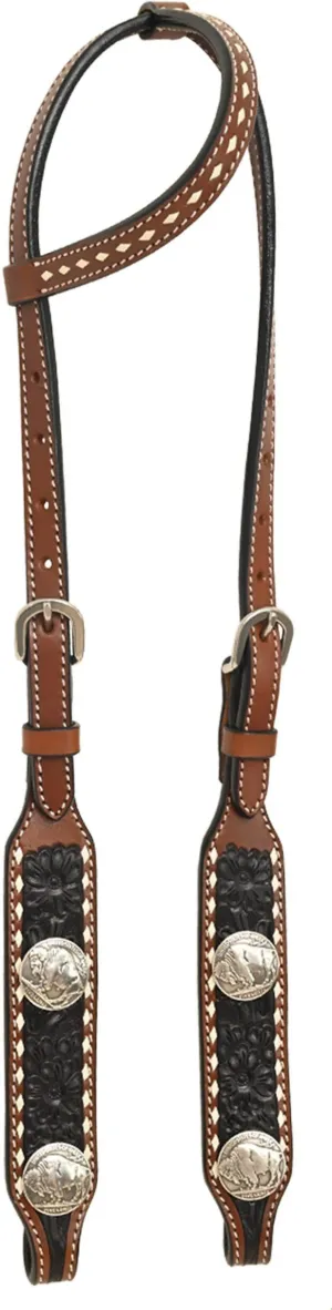 Rafter T Ranch Black Buckstitched Buffalo Nickel One Ear Headstall