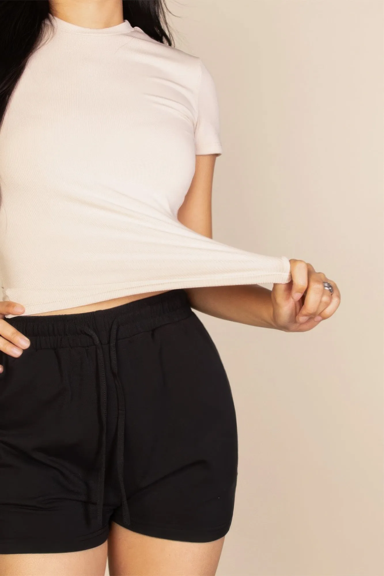 Ribbed Round Neck Short Sleeve Top