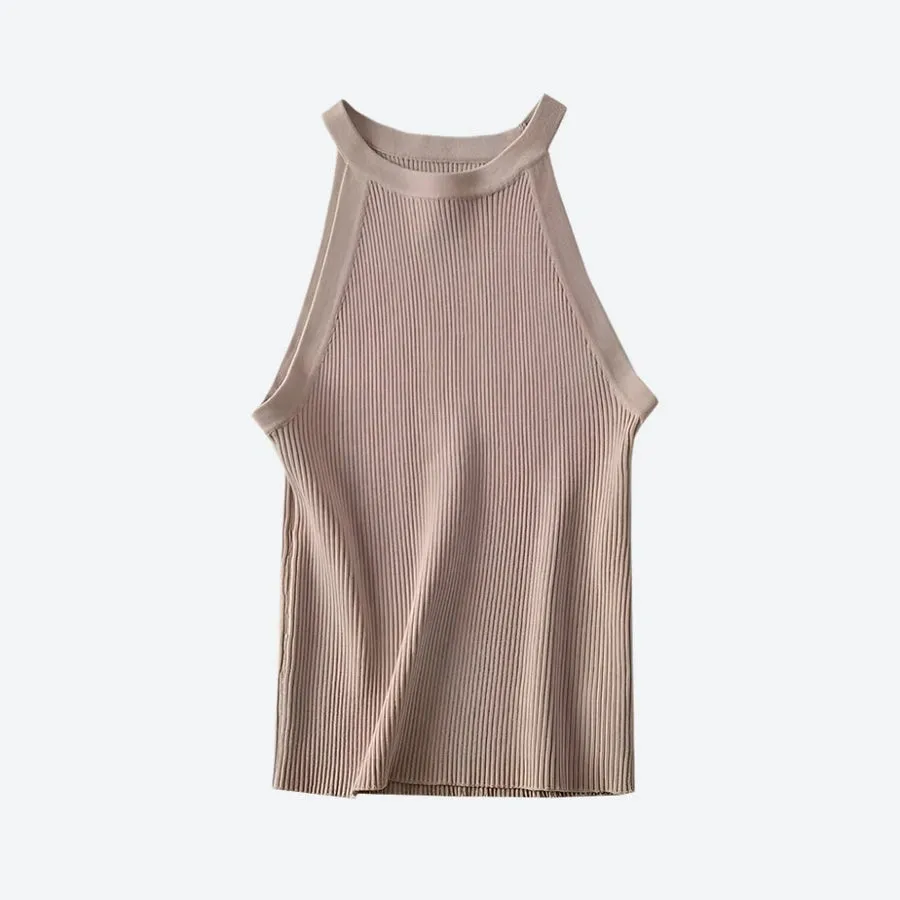 Ribbed Striped Sleeveless Casual Tops