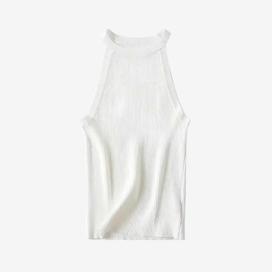 Ribbed Striped Sleeveless Casual Tops