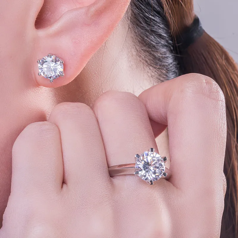 Round Cut Created White Diamond Stud Earrings