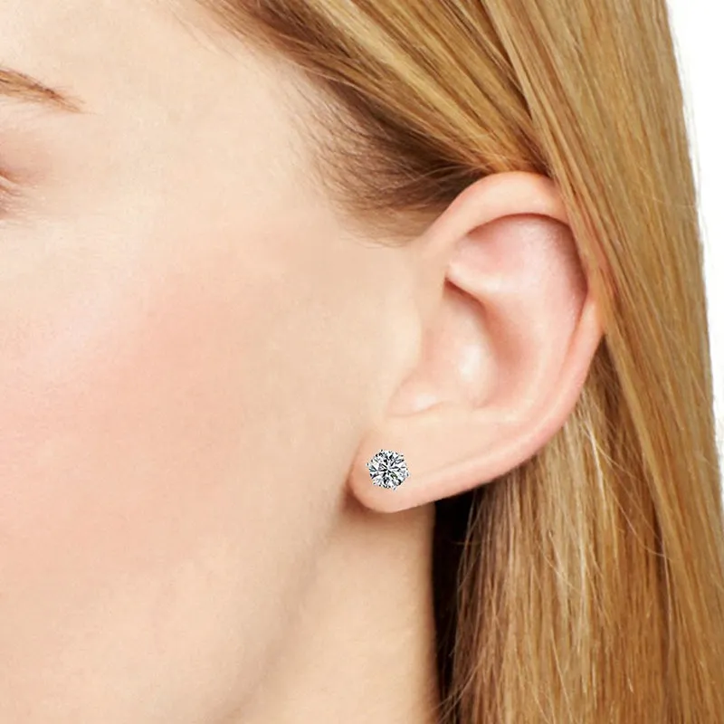 Round Cut Created White Diamond Stud Earrings