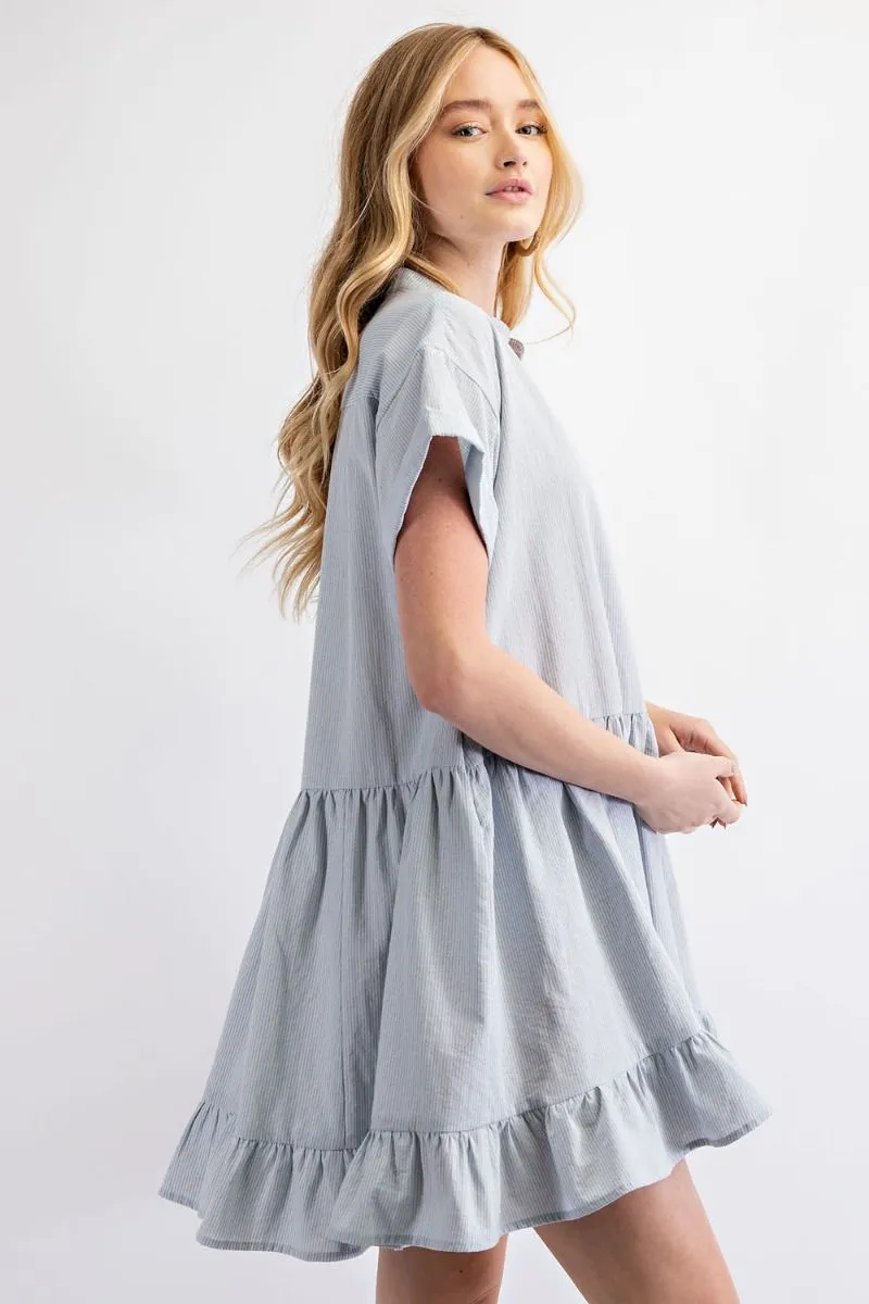 Short Sleeve Pinstripe Shirt Dress