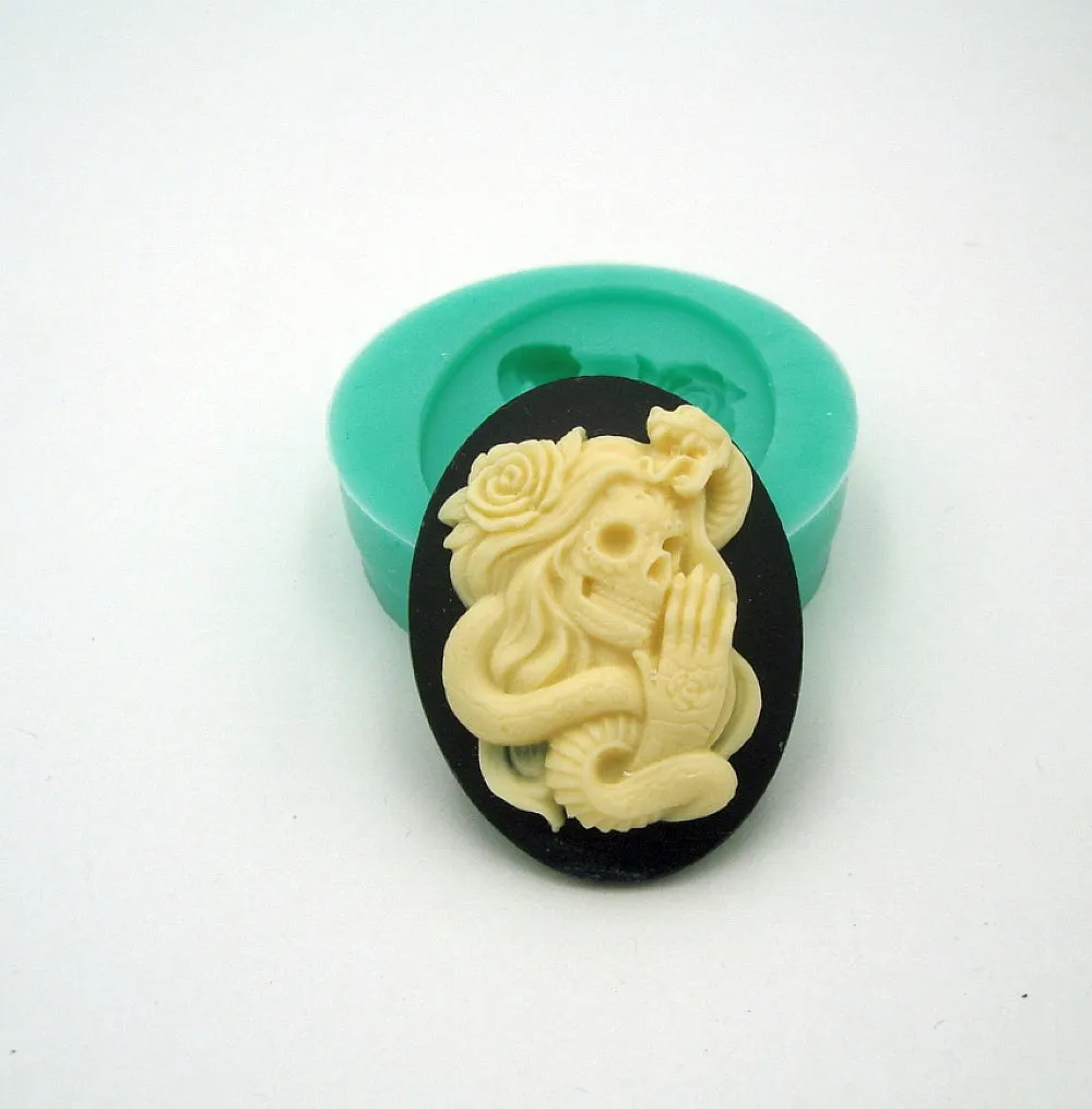 Silicone Mold   Skeleton Snake Cameo  Flexible  for Crafts, Resin,  Clay.