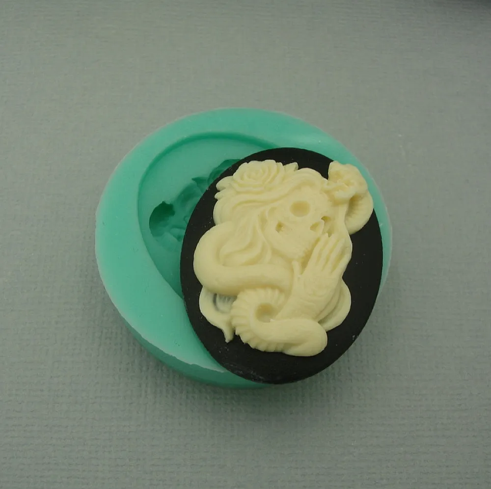 Silicone Mold   Skeleton Snake Cameo  Flexible  for Crafts, Resin,  Clay.