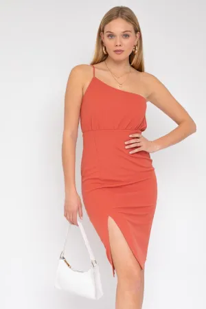 SLEEVELESS ONE SHOULDER FRONT SLIT DRESS - Gilli