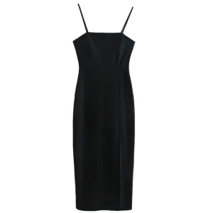 Slim Fit Black Midi Slip Dress - Elegant Casual Wear