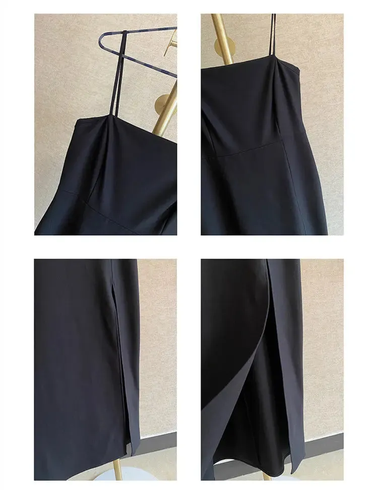 Slim Fit Black Midi Slip Dress - Elegant Casual Wear