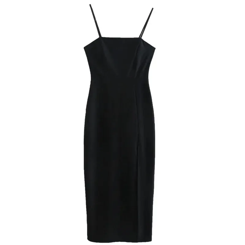 Slim Fit Black Midi Slip Dress - Elegant Casual Wear