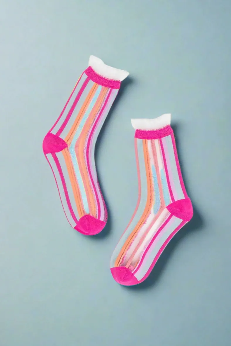 Sock Candy Candy Stripe Ruffle Crew Sock