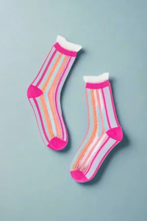 Sock Candy Candy Stripe Ruffle Crew Sock