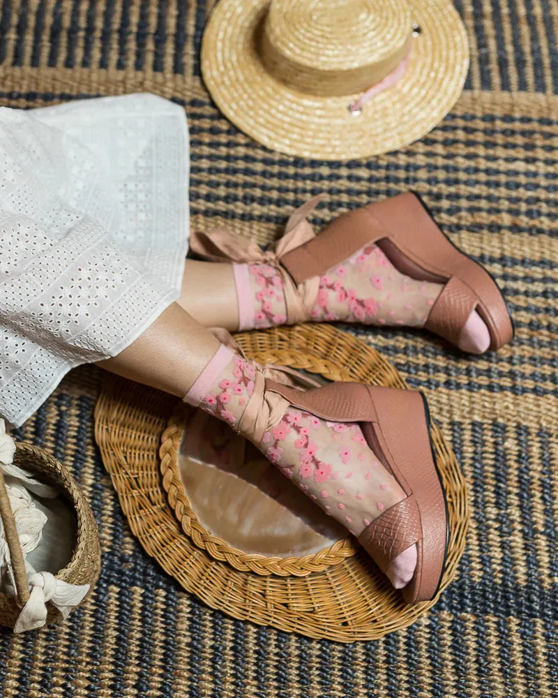 Sock Candy Cherry Blossom Sheer Crew Sock